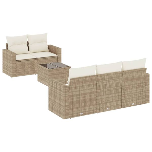 vidaXL Salon de jardin avec coussins 6 pcs beige r&eacute;sine tress&eacute;e