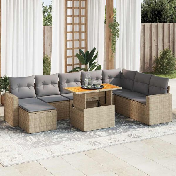 vidaXL Salon de jardin avec coussins 9 pcs beige r&eacute;sine tress&eacute;e