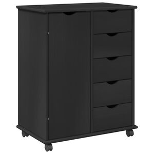 vidaXL Cabinet roulant Noir 63,5 x 39 x 79 cm Bois de Pin Massif