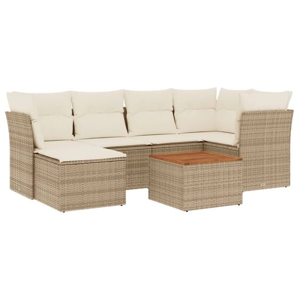 vidaXL Salon de jardin avec coussins 7 pcs beige r&eacute;sine tress&eacute;e