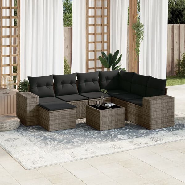 vidaXL Salon de jardin 8 pcs avec coussins gris r&eacute;sine tress&eacute;e