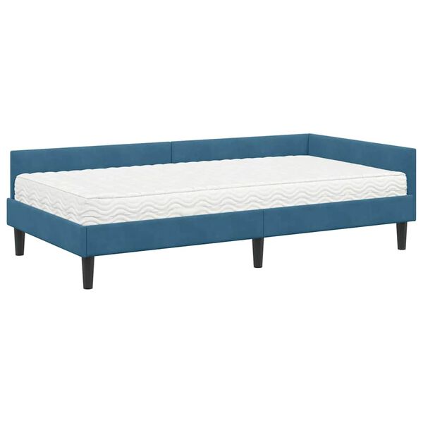 vidaXL Cadre de lit d'angle avec matelas Autre 2 pcs Bleu Velours
