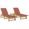 vidaXL Chaises longues lot de 2 avec table rouge bois massif d'acacia