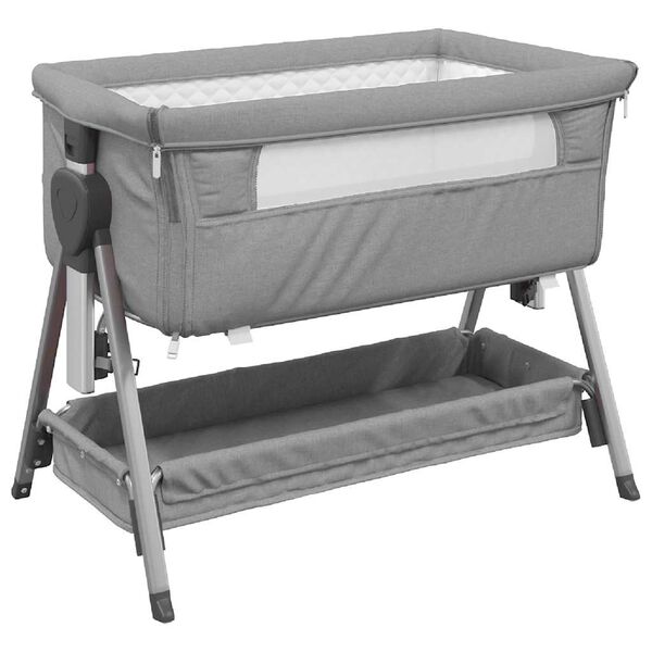 vidaXL Lit pour b&eacute;b&eacute; avec matelas Gris clair Tissu de lin