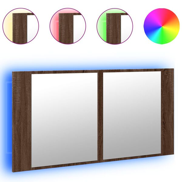 vidaXL Armoire &agrave; miroir &agrave; LED de bain ch&ecirc;ne marron 90x12x45 cm