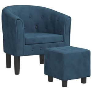 vidaXL Fauteuil avec repose-pied bleu fonc&eacute; velours