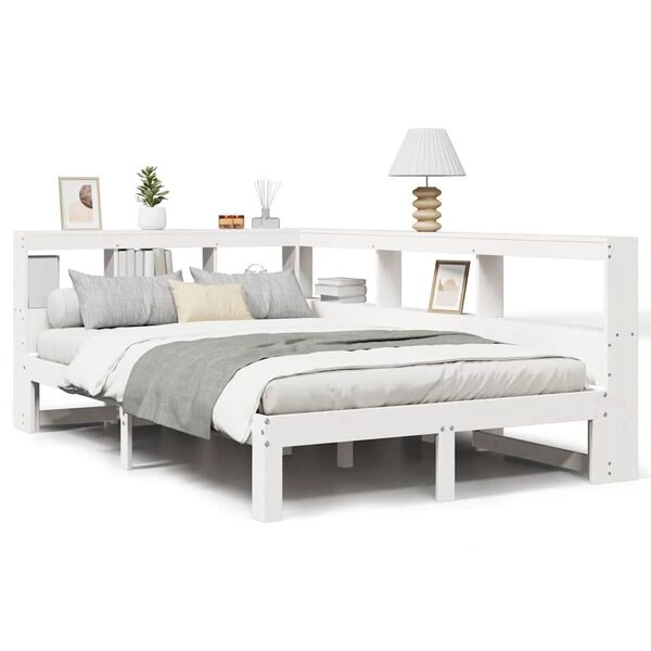 vidaXL Lit bibliothèque sans matelas blanc 135x190 cm bois pin massif
