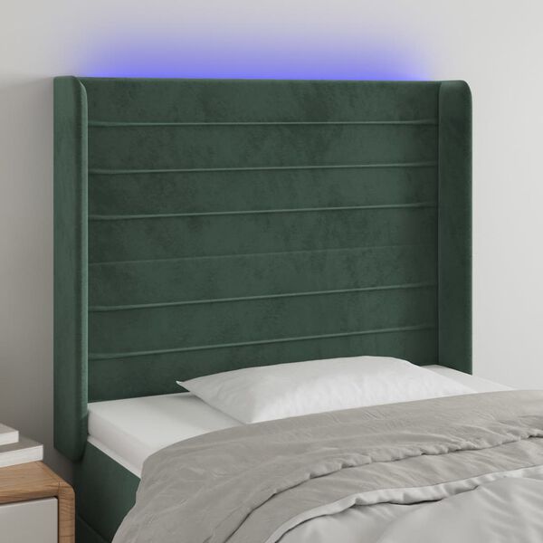 vidaXL T&ecirc;te de lit &agrave; LED Vert fonc&eacute; 83x16x118/128 cm Velours