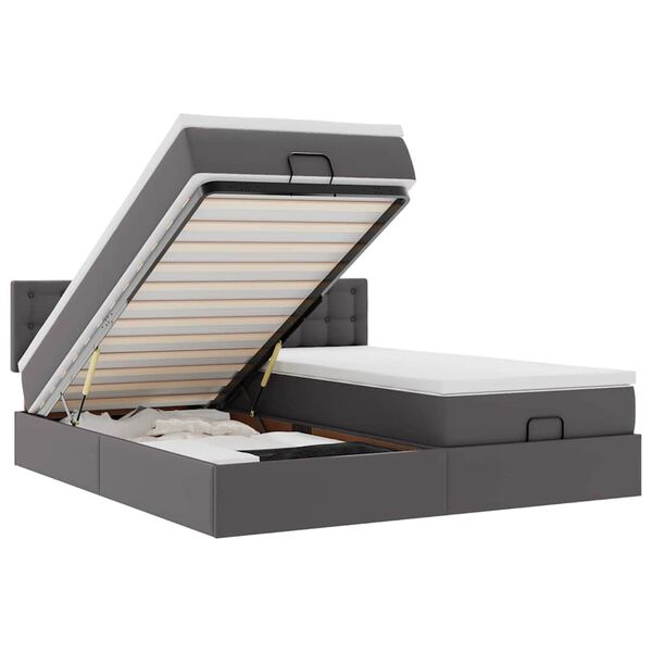 vidaXL Lit ottoman avec matelas & LED Gris 160x200cm similicuir