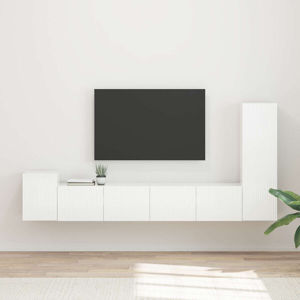 vidaXL Ensemble meuble TV 3 pcs Blanc brillant Bois d'ing&eacute;nierie