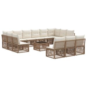 vidaXL Ensemble de canap&eacute; de jardin 14 pc Beige polyrotin