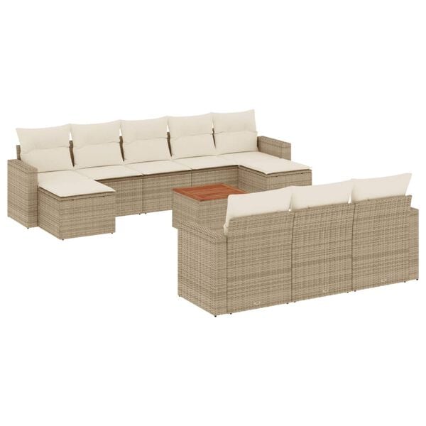 vidaXL Salon de jardin 11 pcs avec coussins beige r&eacute;sine tress&eacute;e