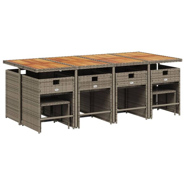 vidaXL Ensemble &agrave; manger de jardin coussins 13 pcs gris r&eacute;sine tress&eacute;e