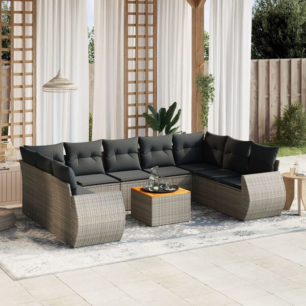 vidaXL Salon de jardin avec coussins 10 pcs gris r&eacute;sine tress&eacute;e