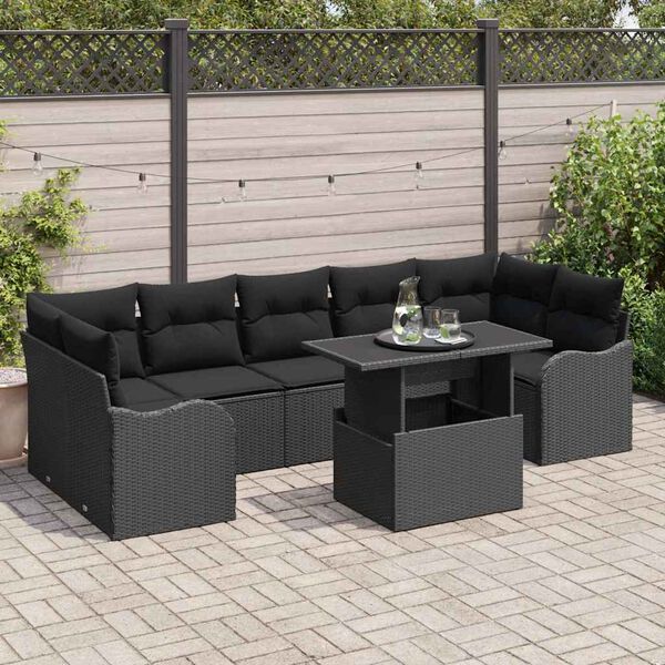 vidaXL Ensemble de canap&eacute; de jardin avec coussin 8 pcs Noir Poly rotin