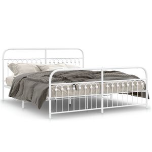 vidaXL Cadre de lit m&eacute;tal sans matelas et pied de lit blanc 183x203 cm