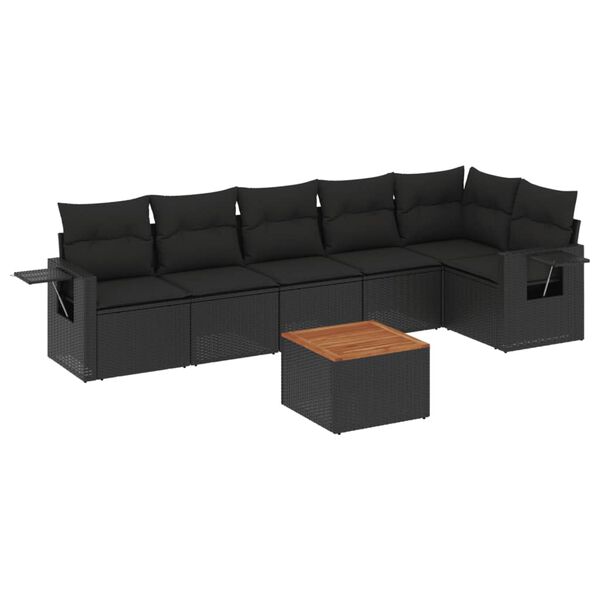 vidaXL Salon de jardin 7 pcs avec coussins noir r&eacute;sine tress&eacute;e