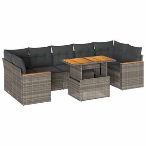 vidaXL Salon de jardin avec coussins 8 pcs gris résine tressée acacia