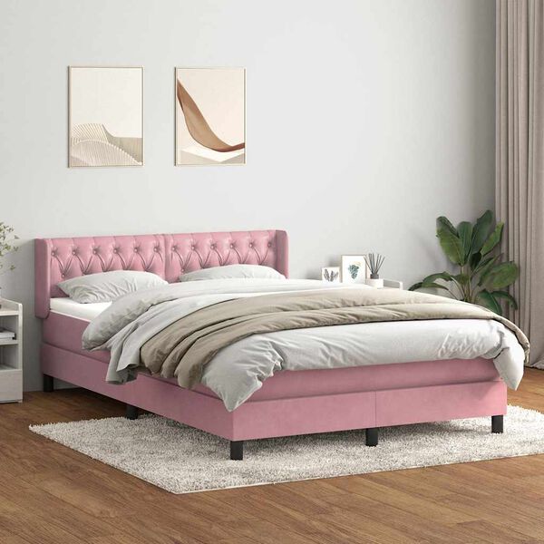 vidaXL Sommier &agrave; lattes de lit avec matelas rose 140x220 cm velours