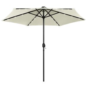 vidaXL Parasol de jardin et lumi&egrave;res LED m&acirc;t en aluminium blanc sable
