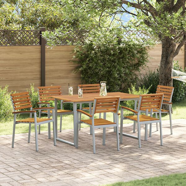 vidaXL Ensemble de salle à manger pour jardin 7 pcs Gris et marron