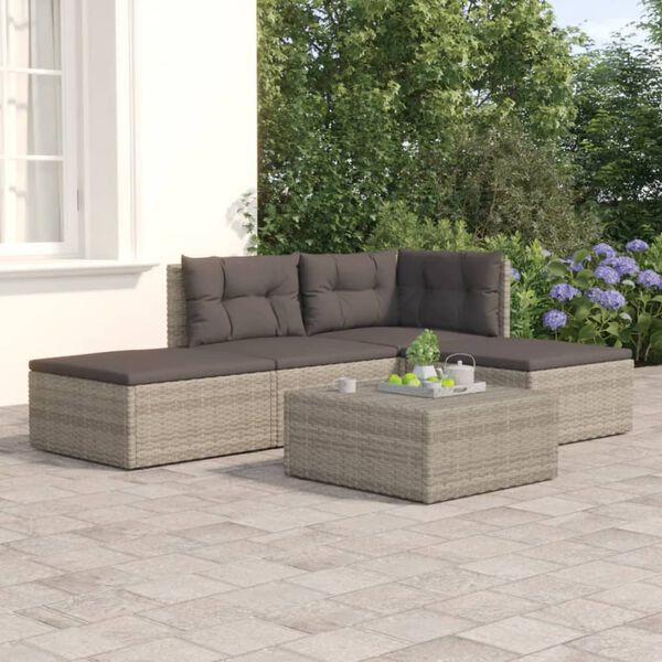 vidaXL Salon de jardin 4 pcs avec coussins Gris Résine tressée