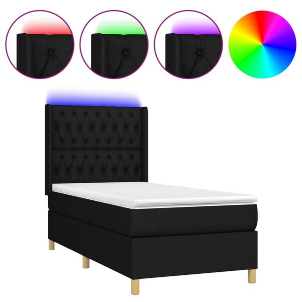 vidaXL Sommier &agrave; lattes de lit matelas et LED Noir 90x190 cm Tissu