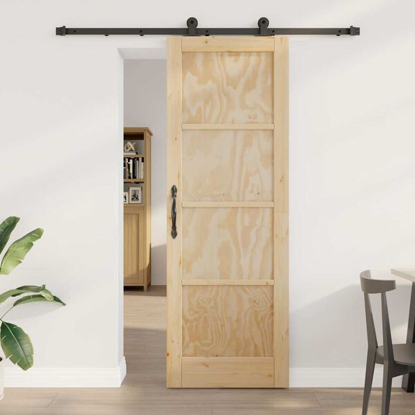 vidaXL Porte coulissante Naturel et Noir 73,5 x 211 cm Pin massif