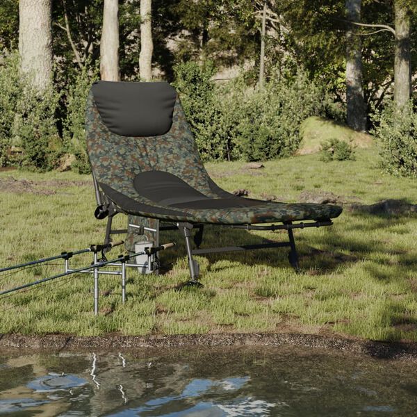vidaXL Lit de p&ecirc;che avec pieds &agrave; boue r&eacute;glables pliable camouflage