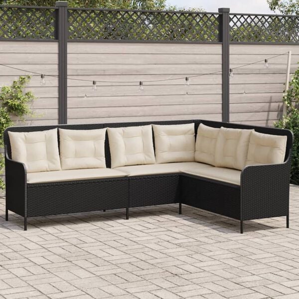 vidaXL Canapé de jardin et coussins en forme de L noir résine tressée