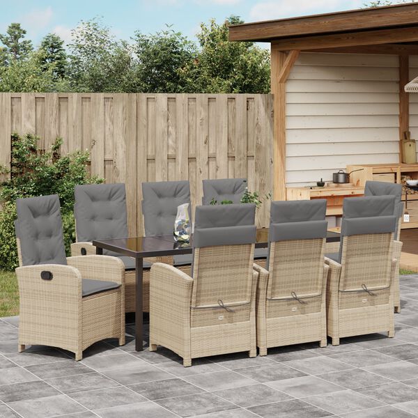 vidaXL Ensemble de salle &agrave; manger pour jardin 9 pcs Beige polyrotin