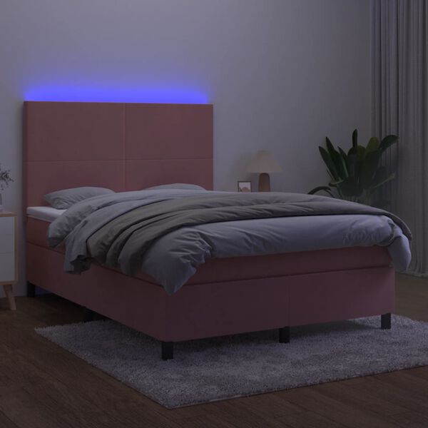 vidaXL Sommier &agrave; lattes de lit et matelas LED Rose 140x200 cm Velours