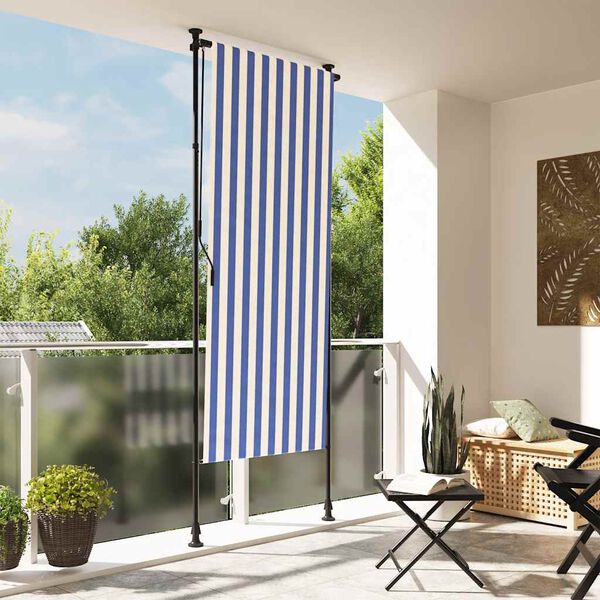 vidaXL Store roulant d'ext&eacute;rieur bleu et blanc 120x270 cm tissu acier