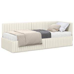 vidaXL Cadre de lit d'angle avec matelas 2 pc Cr&egrave;me Velours
