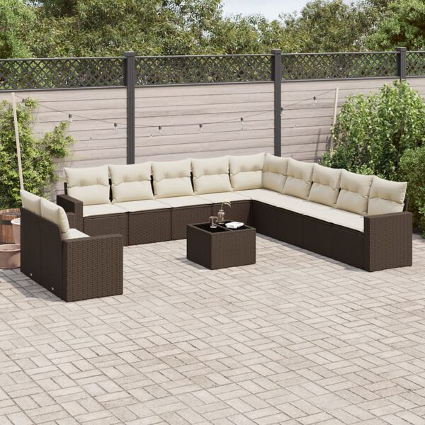 vidaXL Salon de jardin avec coussins 12 pcs marron r&eacute;sine tress&eacute;e
