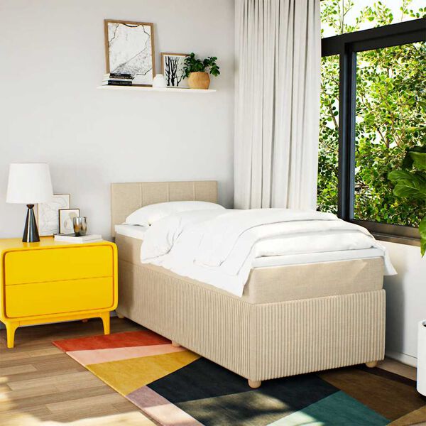 vidaXL Sommier &agrave; lattes de lit avec matelas Cr&egrave;me 100x200 cm Tissu