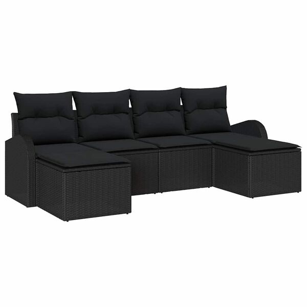 vidaXL Ensemble de Canapés avec coussin 6 pcs Noir polyrotin