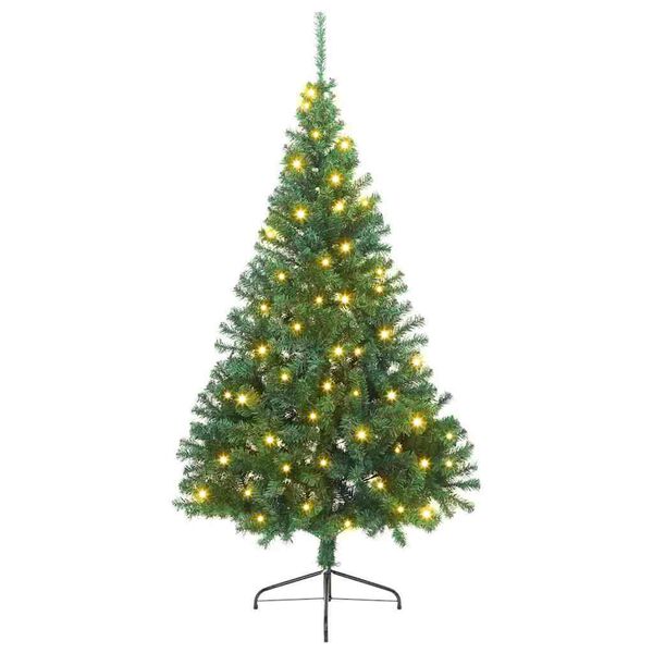 vidaXL Sapin de No&euml;l artificiel pr&eacute;-&eacute;clair&eacute; Vert 210 cm PVC
