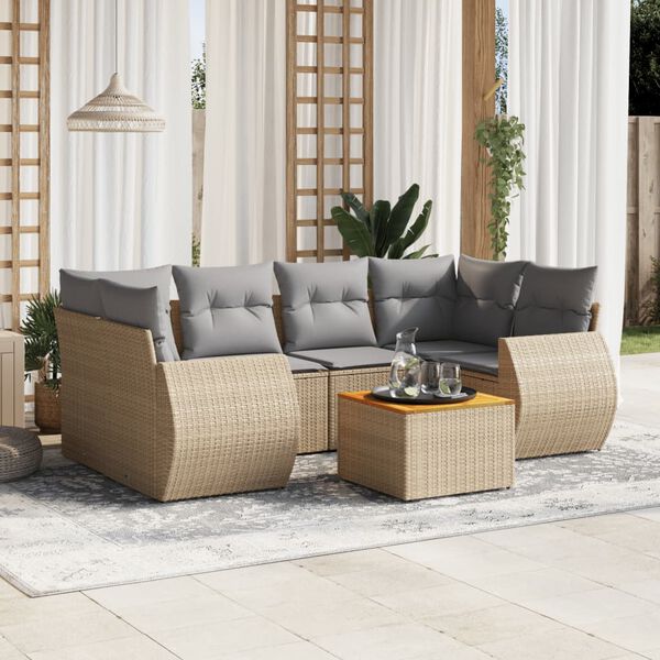 vidaXL Salon de jardin avec coussins 7 pcs beige r&eacute;sine tress&eacute;e