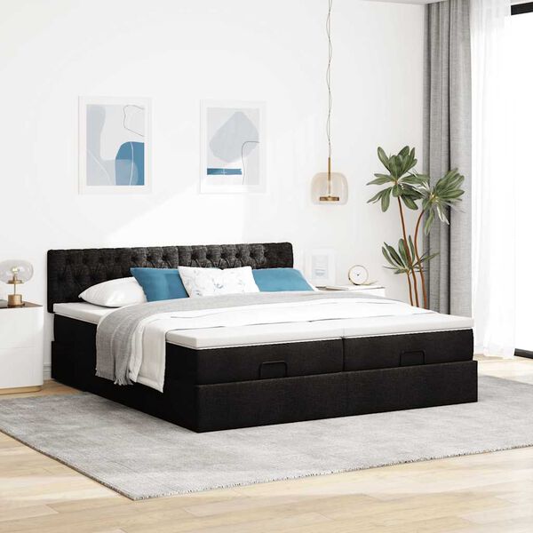 VidaXL Cadre de lit ottoman avec matelas noir 160x200 cm tissu