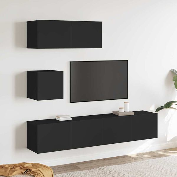 vidaXL Ensemble de meubles TV 4 pcs Noir Bois d'ingénierie