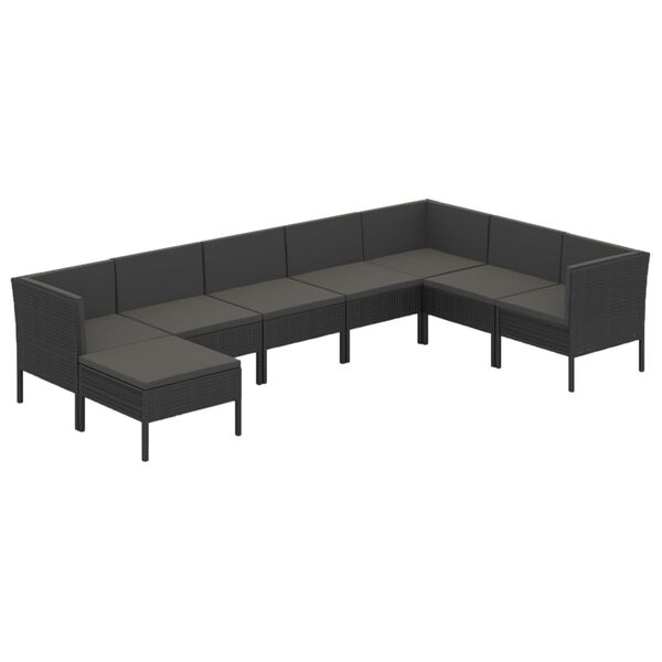 vidaXL Salon de jardin 8 pcs avec coussins r&eacute;sine tress&eacute;e noir