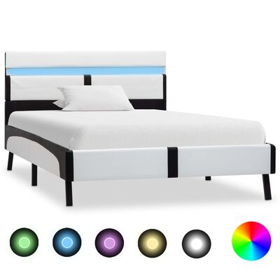 vidaXL Cadre de lit avec LED Blanc et noir Similicuir 90x200 cm