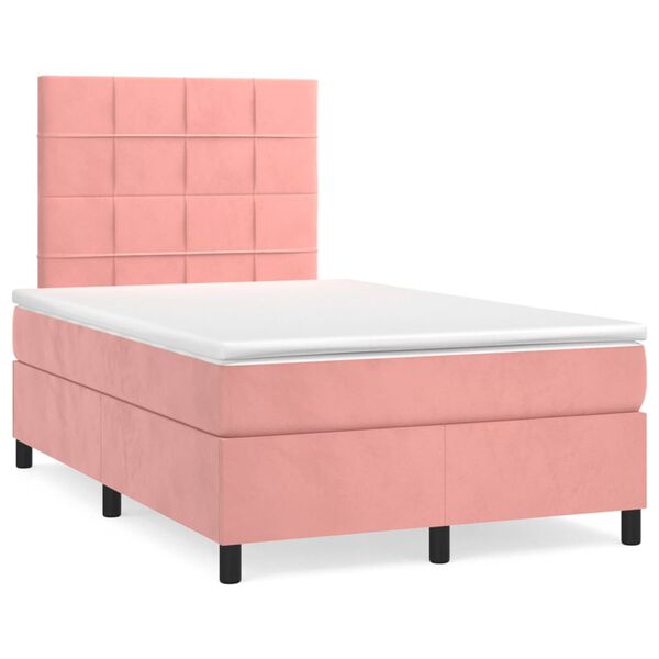 vidaXL Sommier &agrave; lattes de lit et matelas LED rose 120x190 cm velours