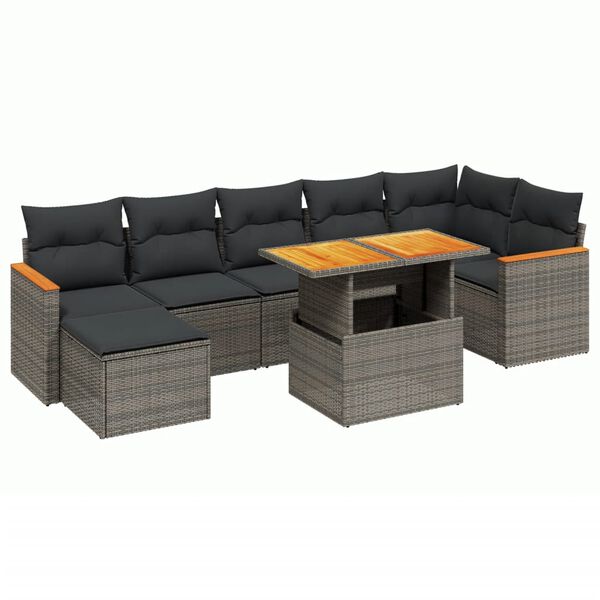 vidaXL Salon de jardin 8 pcs avec coussins gris r&eacute;sine tress&eacute;e