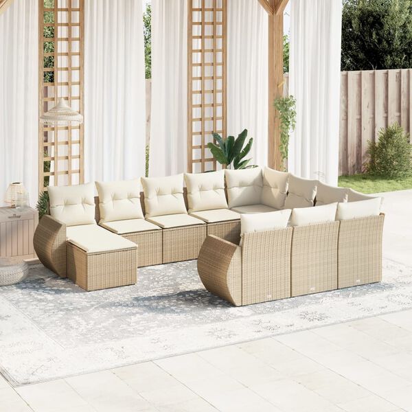 vidaXL Salon de jardin 11 pcs avec coussins beige r&eacute;sine tress&eacute;e