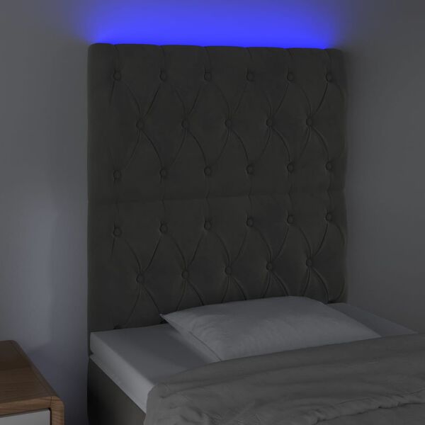 vidaXL Tête de lit à LED Gris foncé 80x7x118/128 cm Velours