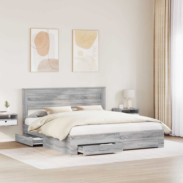 vidaXL Cadre de lit Gris Sonoma 200 x 200 cm Bois d'ing&eacute;nierie
