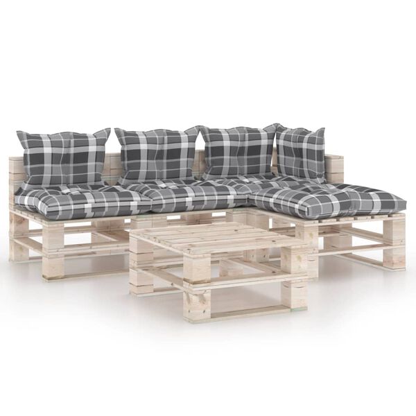 vidaXL Salon palette de jardin 5 pcs avec coussins bois de pin