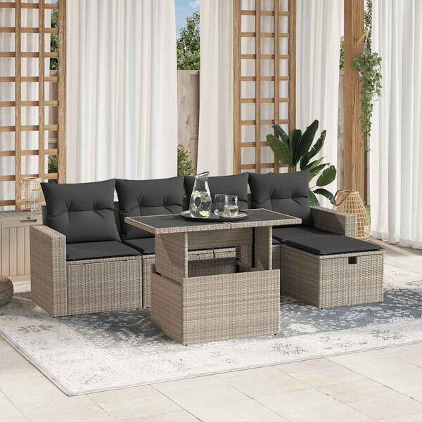 vidaXL Salon de jardin 6 pcs avec coussins gris clair r&eacute;sine tress&eacute;e